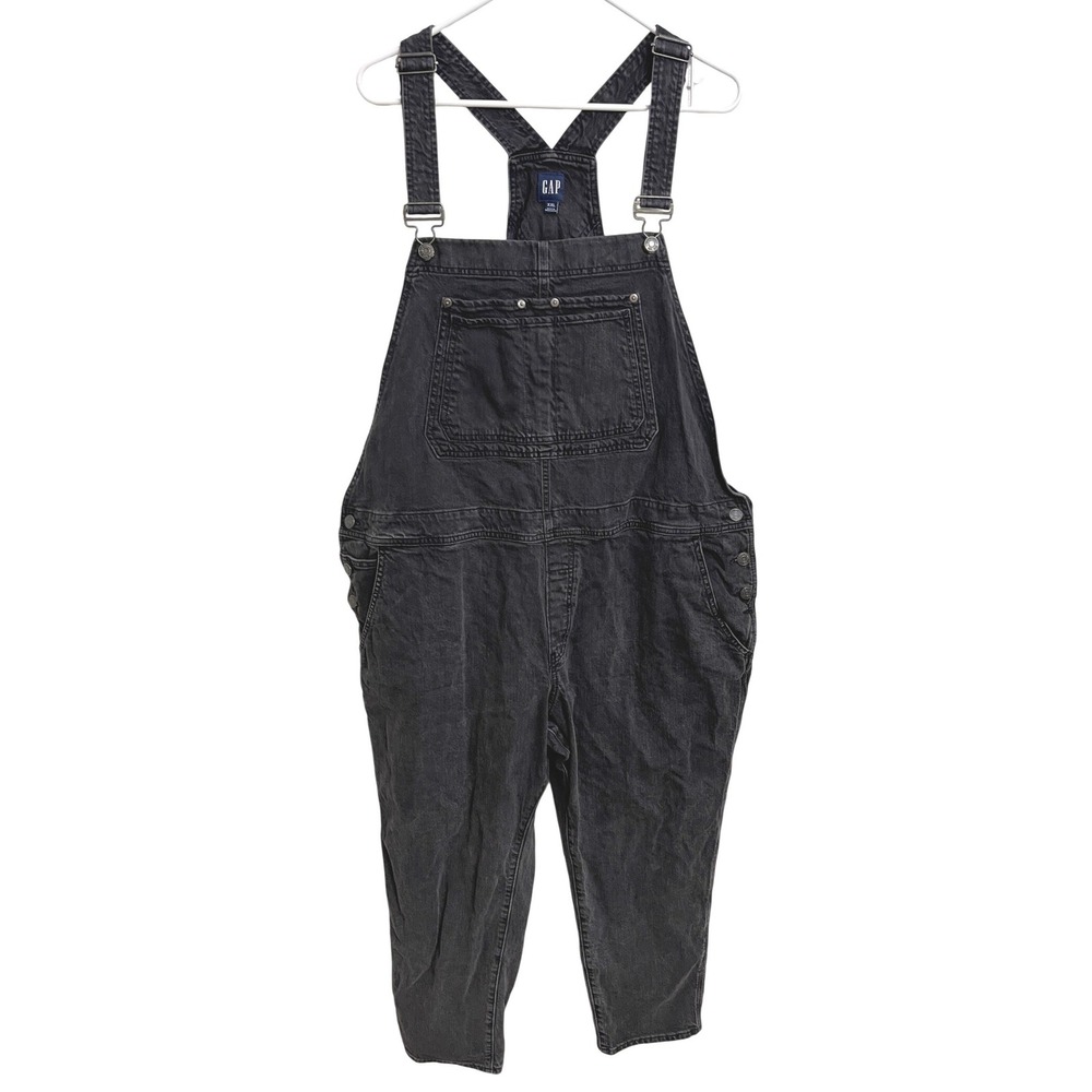 GAP Light Black Denim Overalls XXL Baggy Straight Leg Carpenter Grunge Workwear